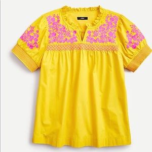 Embroidered cotton poplin puff-sleeve top NWOT
